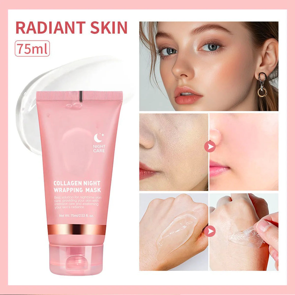 75ML Collagen Peel Off Face Mask Deeply Hydrating Moisturizing Night Wrapping Mask Cream Firming Skin Peel-off Facial Mask