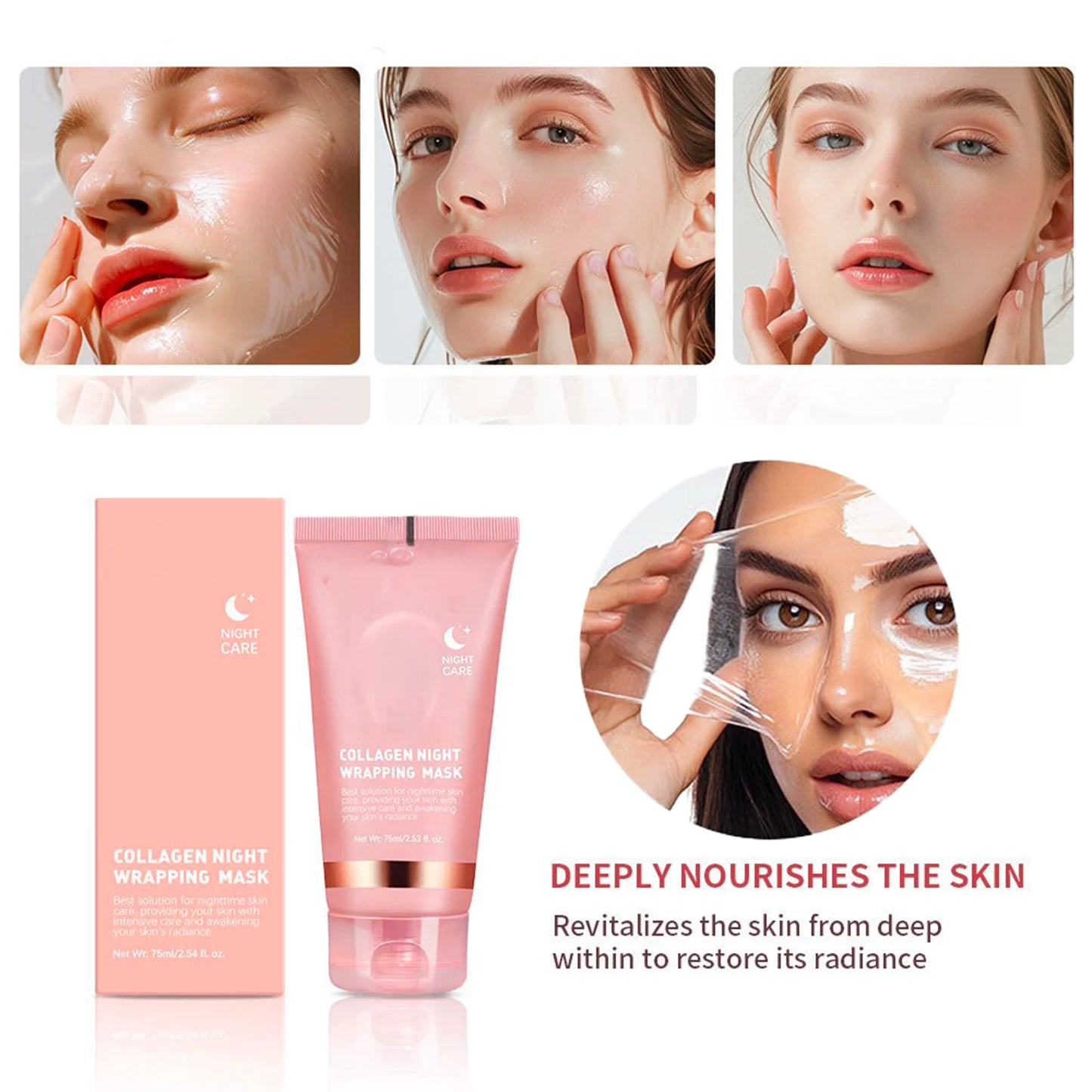 75ML Collagen Peel Off Face Mask Deeply Hydrating Moisturizing Night Wrapping Mask Cream Firming Skin Peel-off Facial Mask
